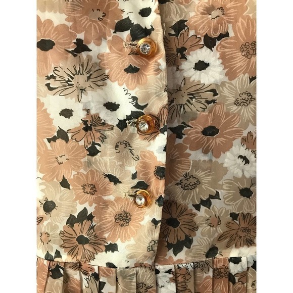40s Brown Autumn Floral Dress A Line Sheer Daisy - Picture 5 of 10
